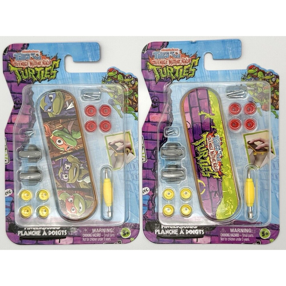Set of 2 Tales of the TMNT Mini Fingerboard Skateboard Cake Topper Toy Deck